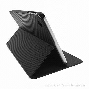 Folio Leather Smart Cover Case for iPad Mini Retina with Stand and Front/Back, Carbon Fiber Material